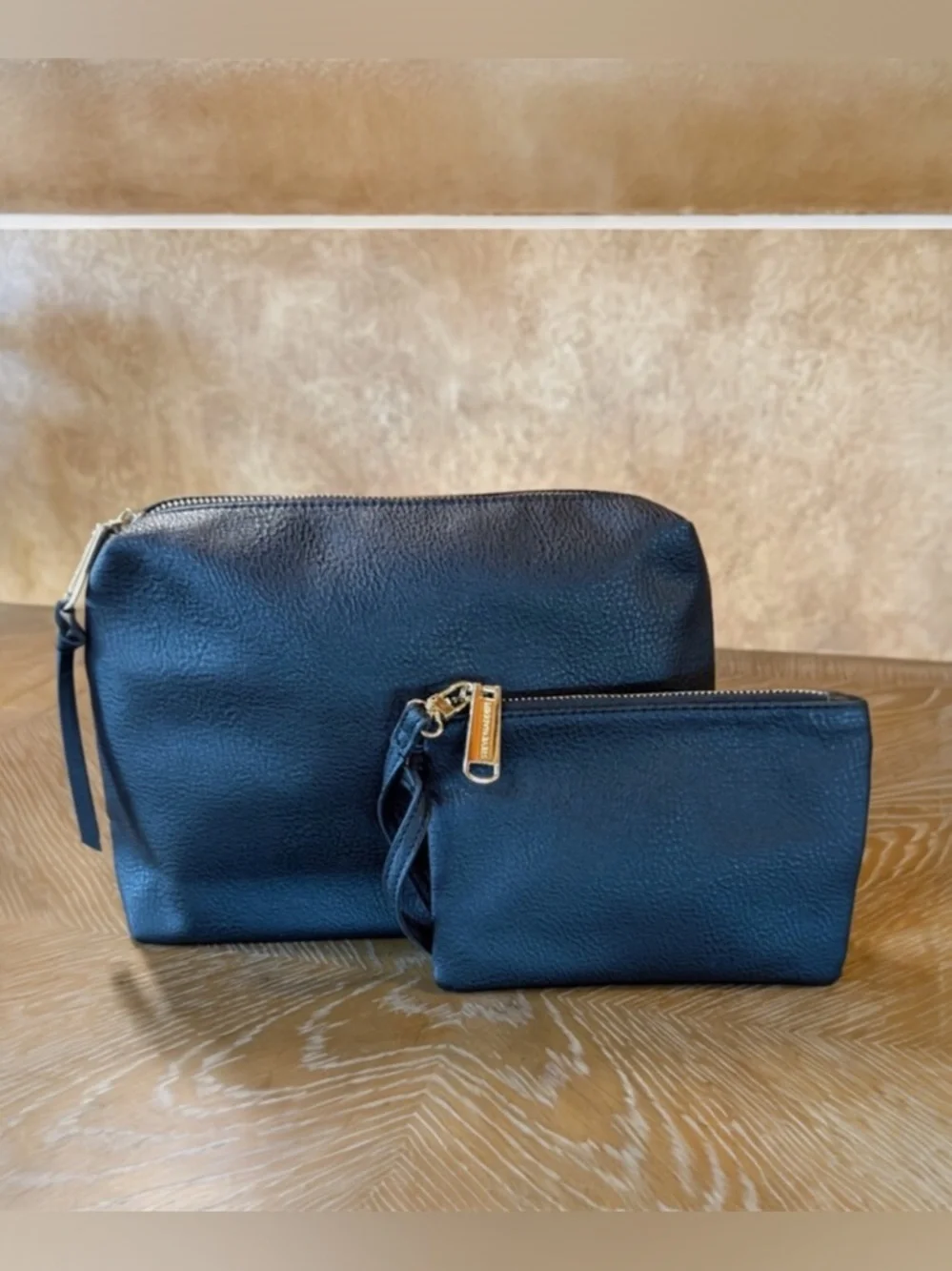 Steve Madden Clutch Make Up Bags Travel Black, Zip Top Set of 2